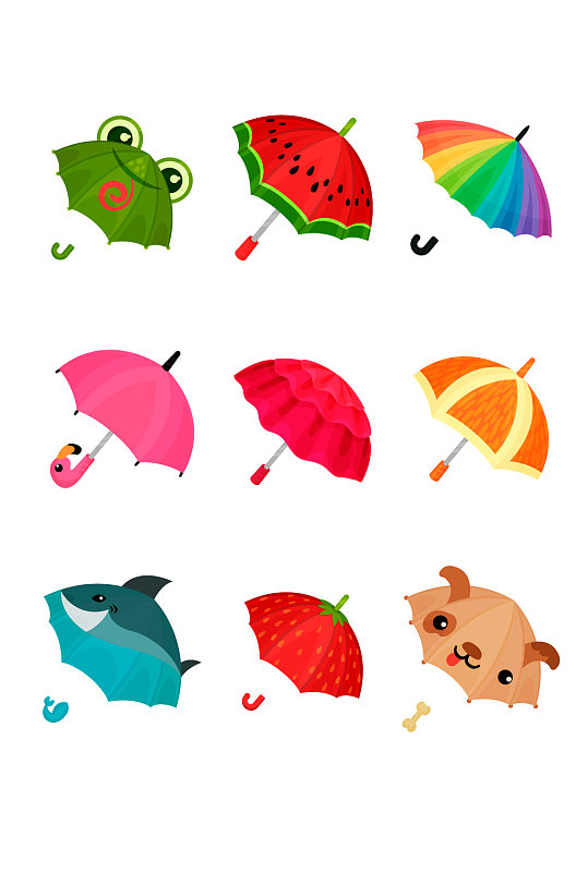 卡通动物七彩雨伞元素