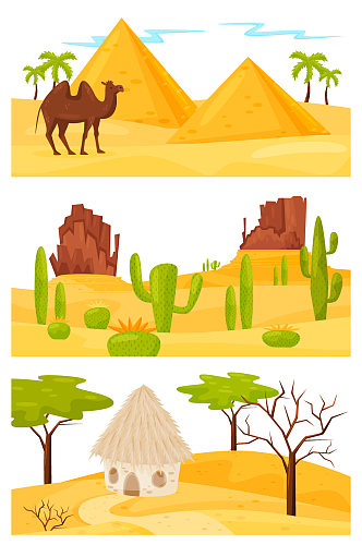 沙漠金字塔骆驼矢量插画
