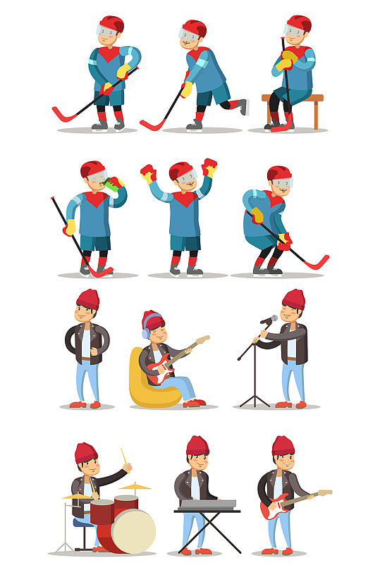 冰球乐队矢量人物插画