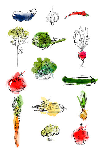 手绘水彩蔬菜元素