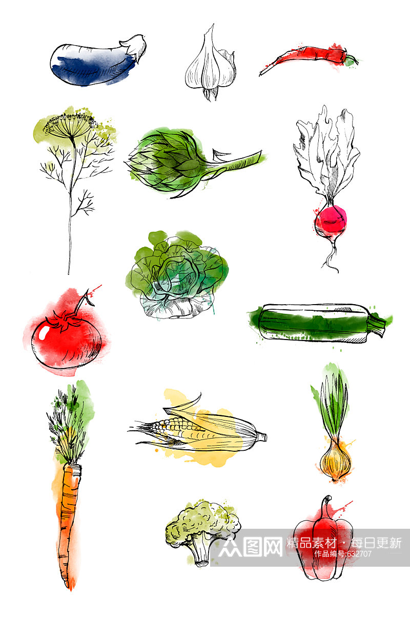 手绘水彩蔬菜元素素材