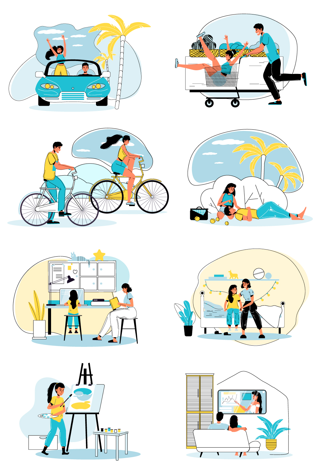 旅游购物休闲爱好矢量插画