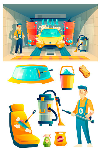 自动洗车服务图标插画