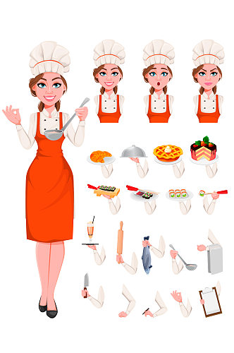女厨师角色表情动作元素