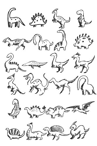 手绘素描卡通恐龙元素