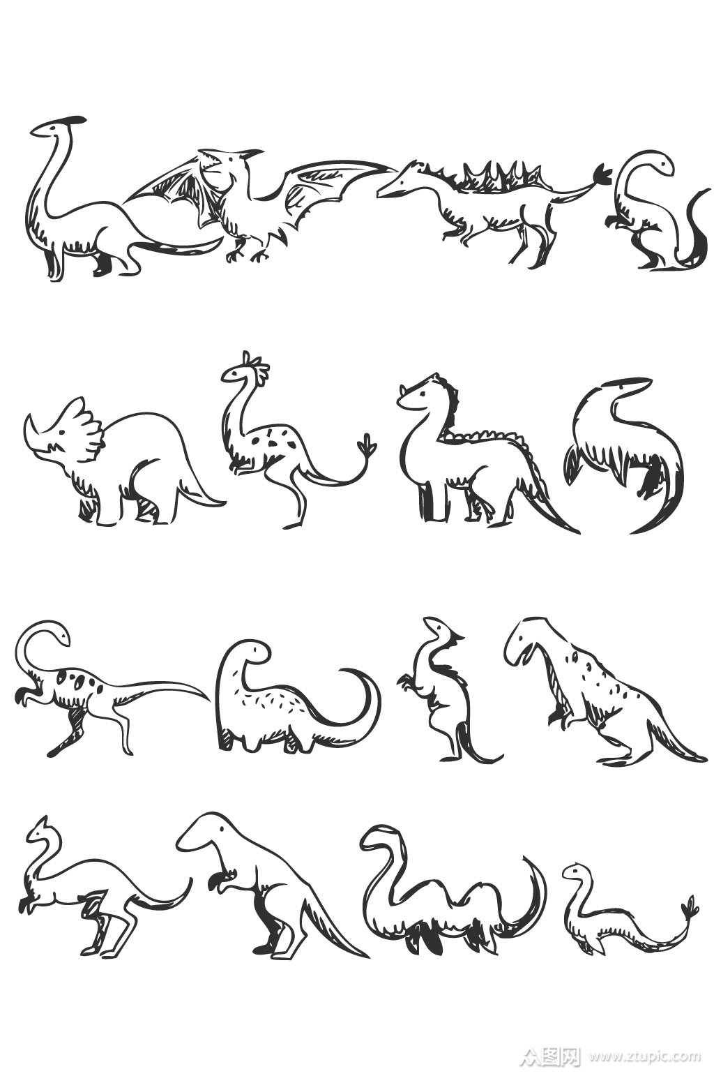 简笔画恐龙矢量元素