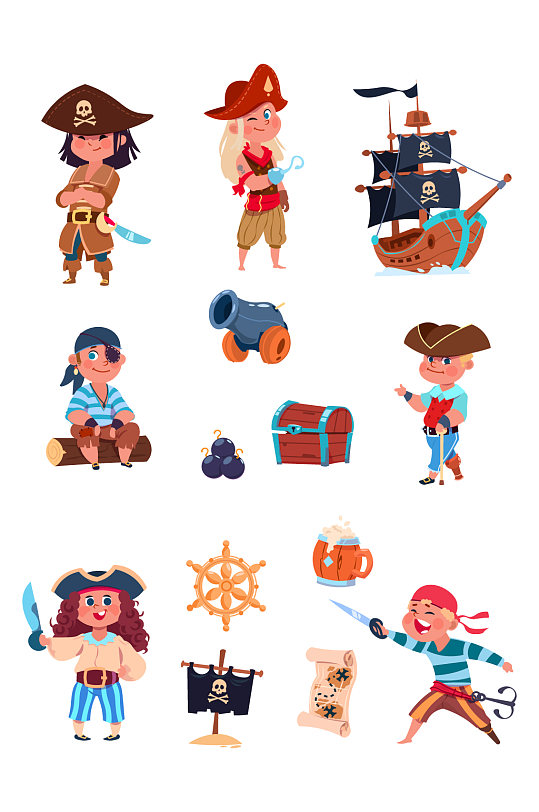 卡通可爱海盗矢量人物插画