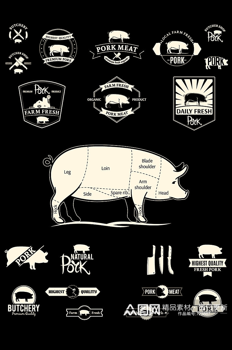 猪肉品牌分割屠夫矢量元素素材