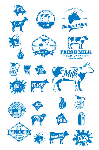 牛奶鲜奶产品奶牛矢量LOGO图标元素