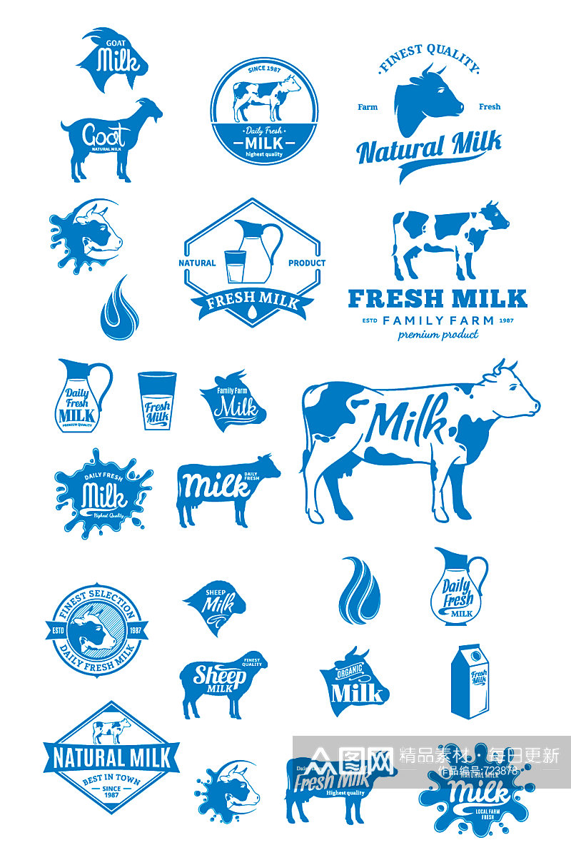 牛奶鲜奶产品奶牛矢量LOGO图标元素素材
