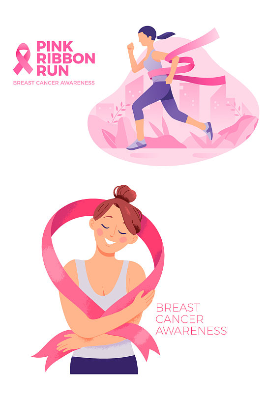 粉红丝带乳腺癌保健意识插画