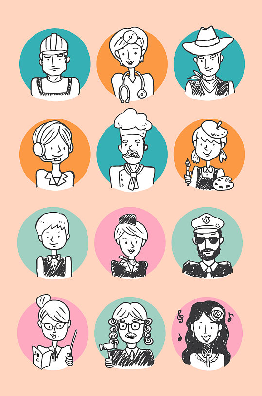 手绘简笔画职业图像