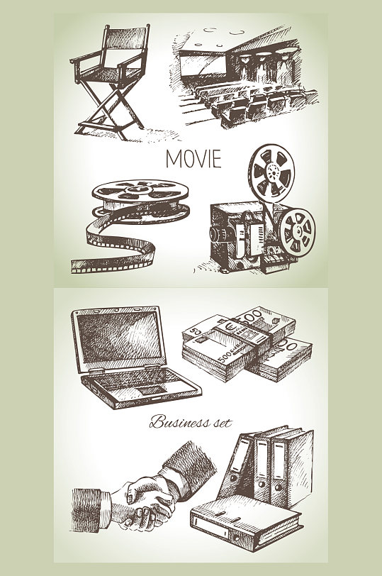 老电影商业合作素描插画元素