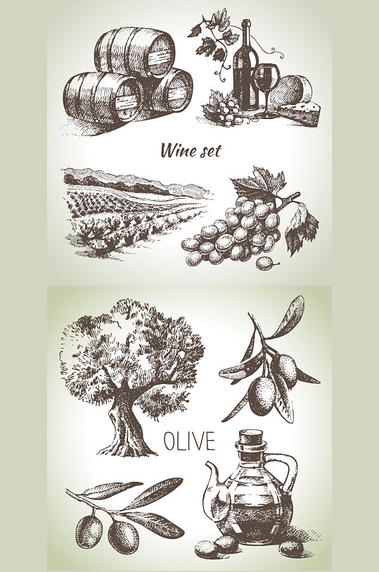 葡萄庄园葡萄酒橄榄树橄榄油元素