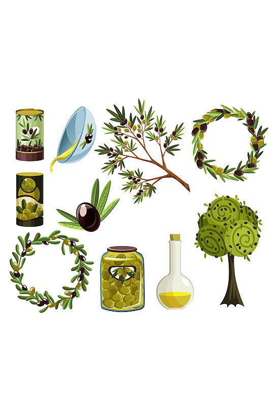 橄榄油橄榄树橄榄产品矢量元素