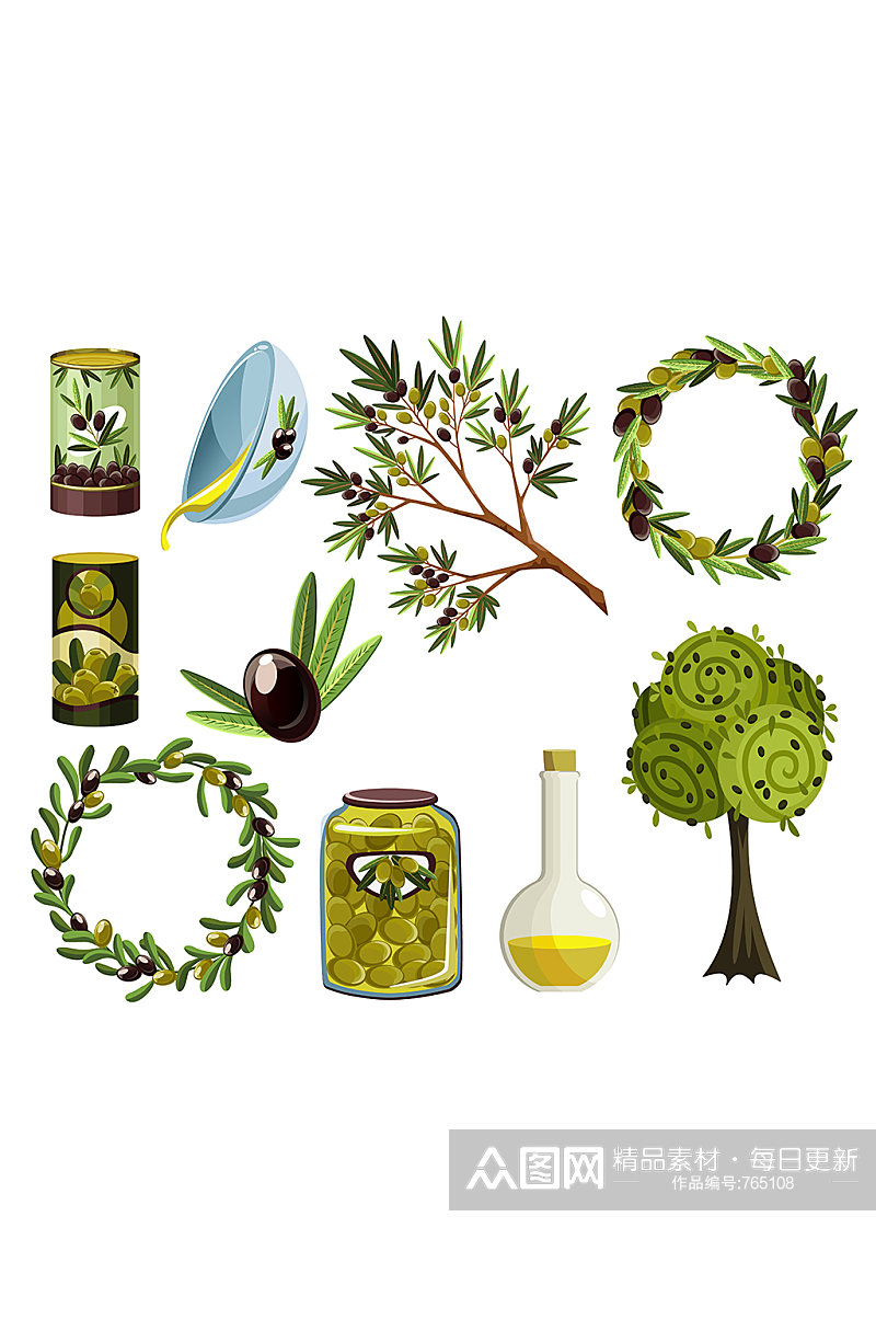 橄榄油橄榄树橄榄产品矢量元素素材