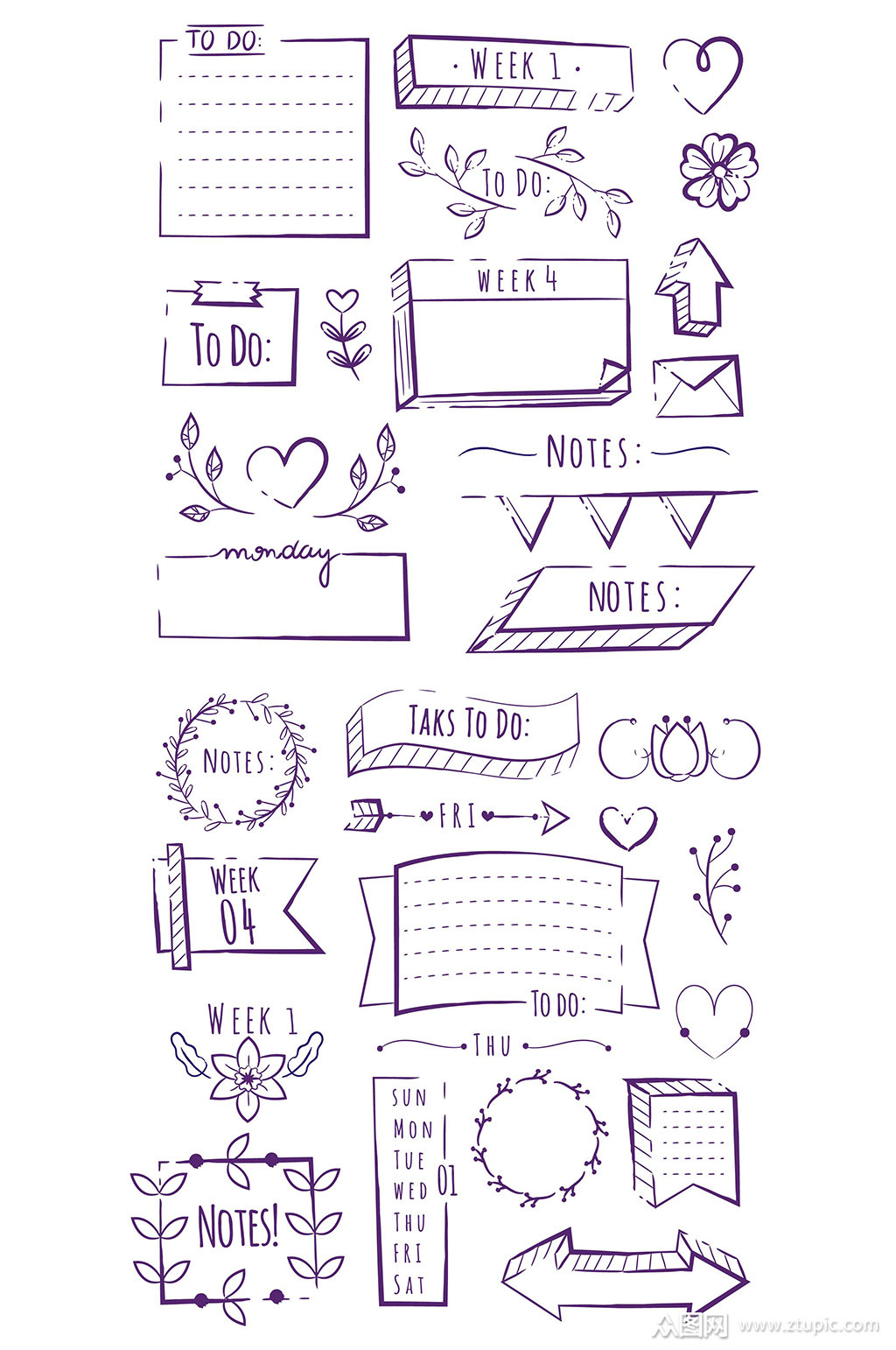 手绘留言本小贴士标签元素素材