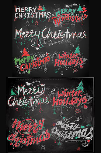 黑板粉笔风格圣诞节快乐元素