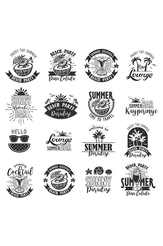 热带夏日海边矢量logo元素