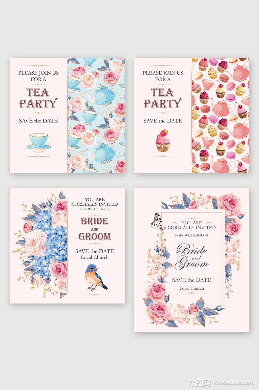 甜品下午茶聚会邀请函卡片元素