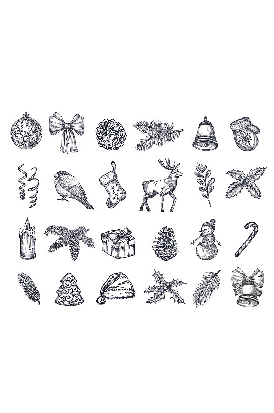 黑白素描圣诞节元素