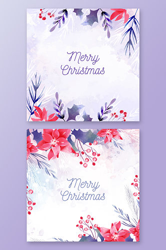 水墨水彩圣诞节花卉卡片元素