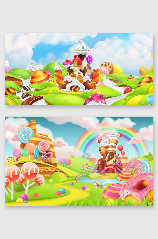 糖果屋蛋糕冰淇淋矢量banner-众图网