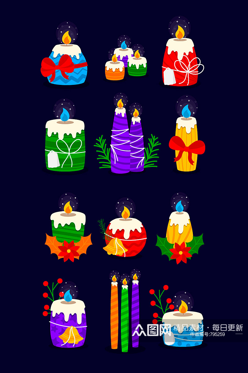 圣诞节卡通蜡烛矢量元素设计素材