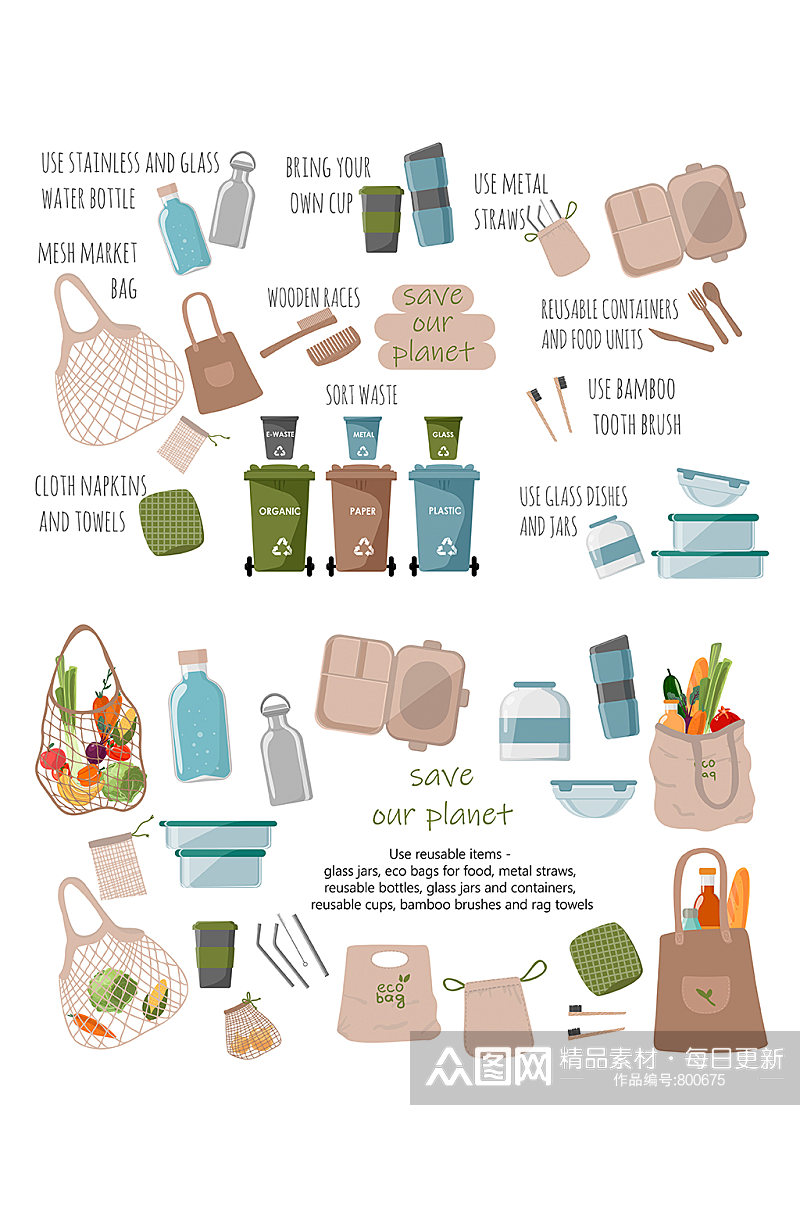 环保购物袋生态保护矢量元素素材