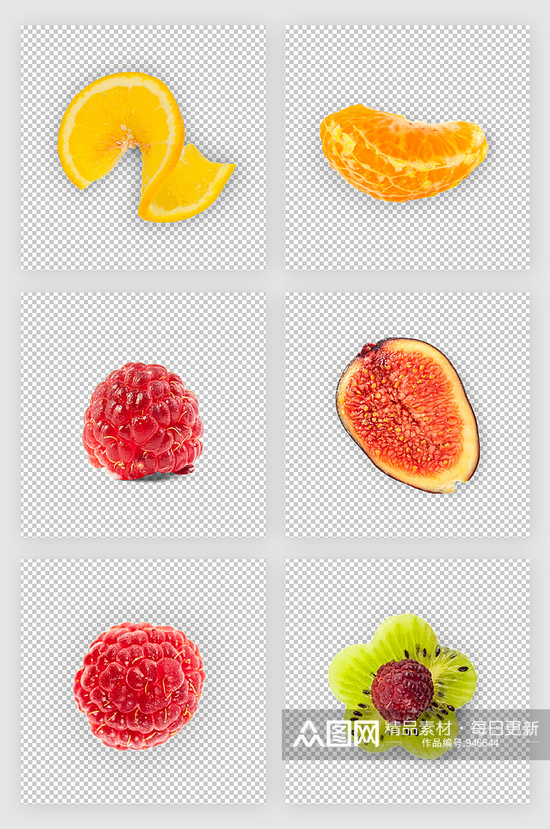 水果树莓桔子橙子切片泥猴桃PSD元素素材