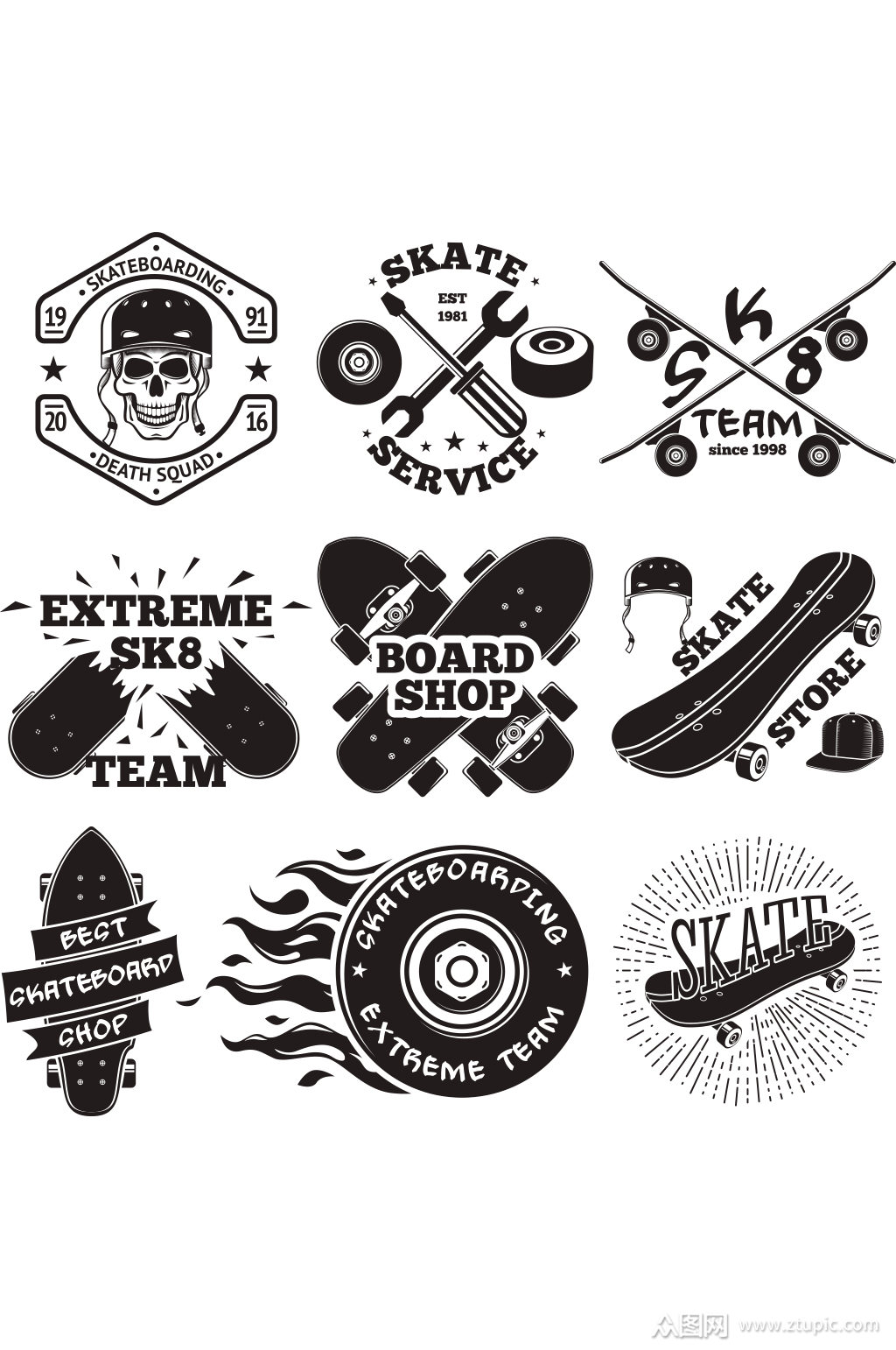 滑板手绘logo元素素材