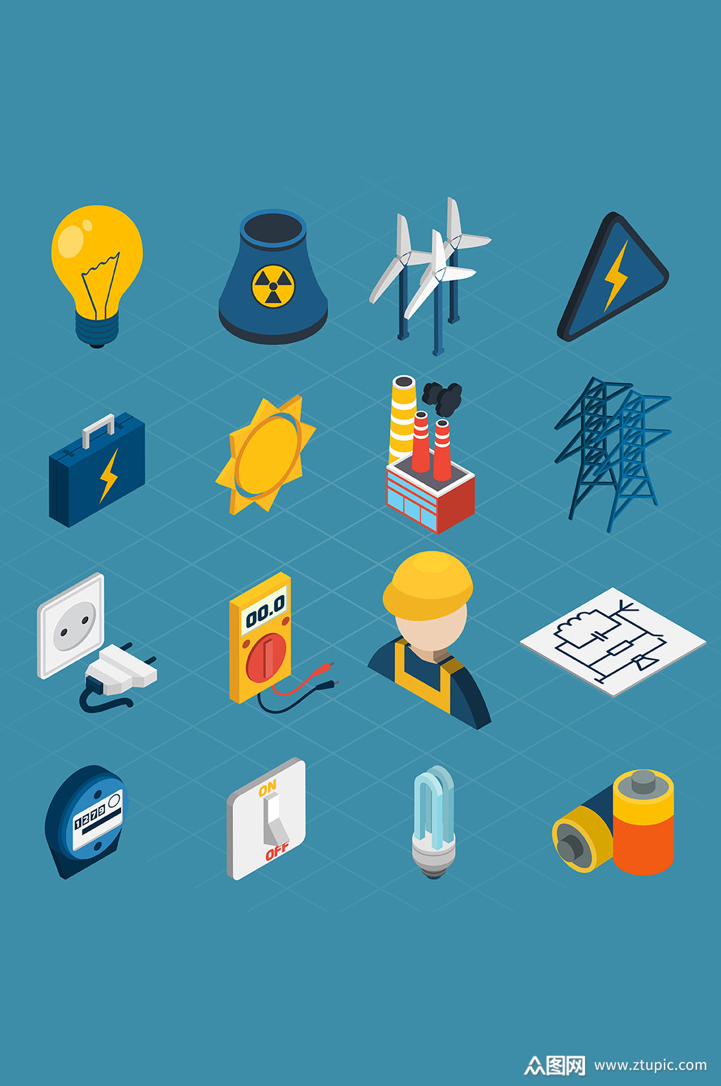 电力发电矢量立体图标