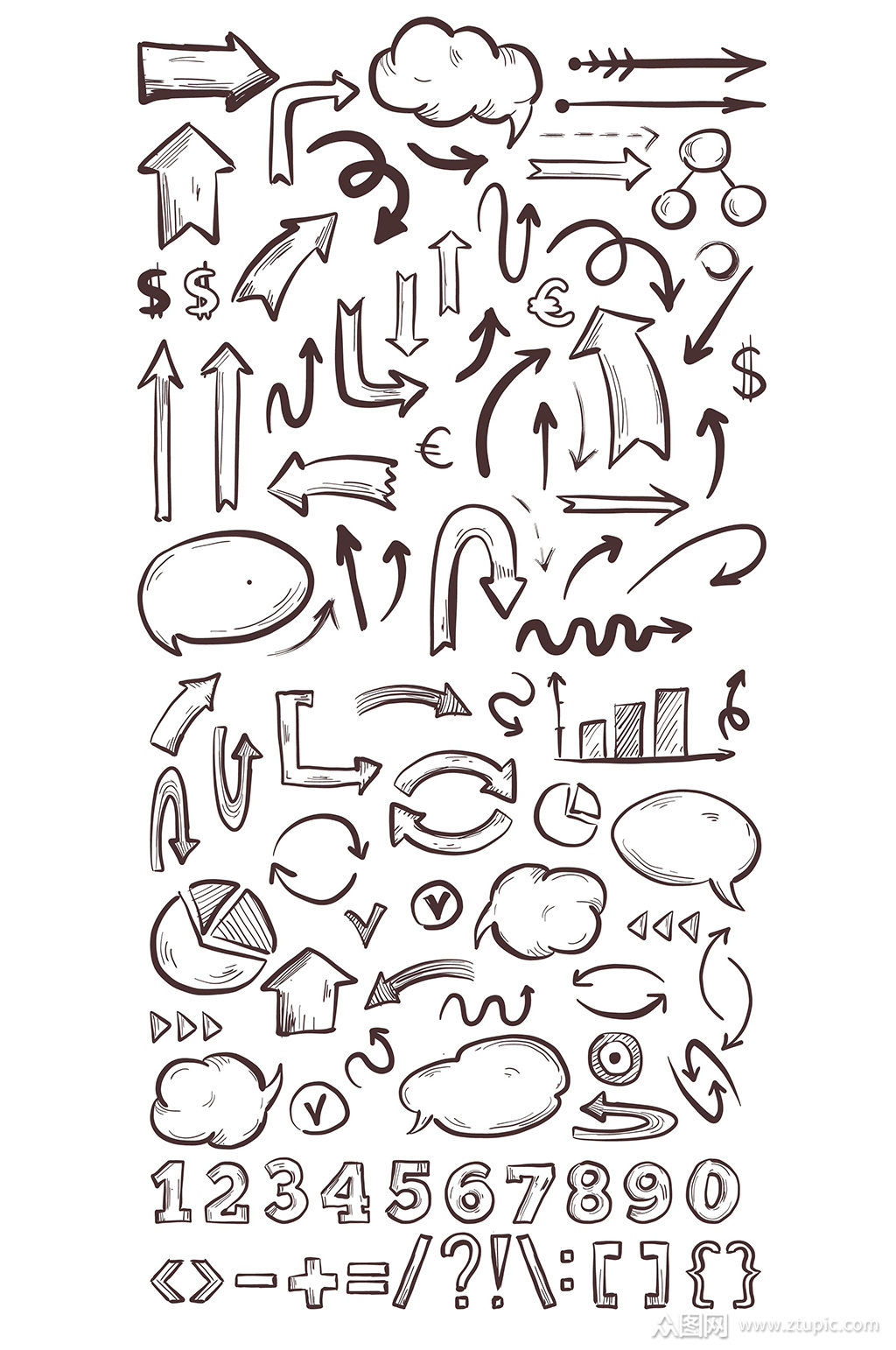 手绘涂鸦对话框箭头数字符号元素