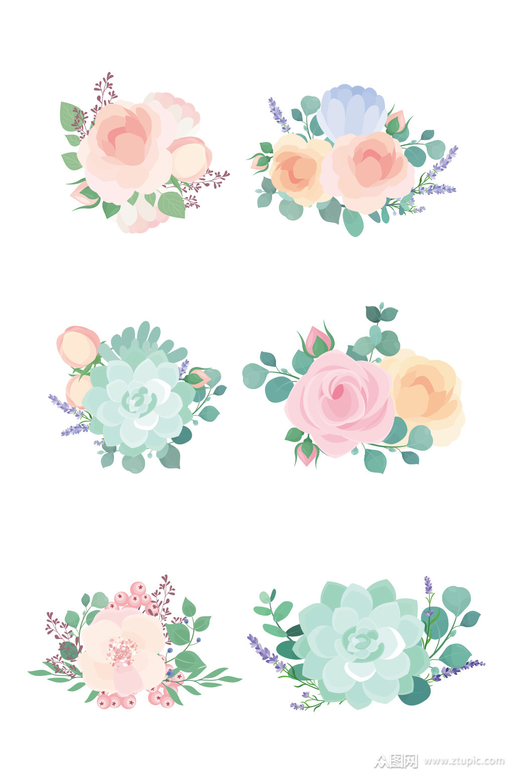 手绘浪漫温馨花卉元素素材