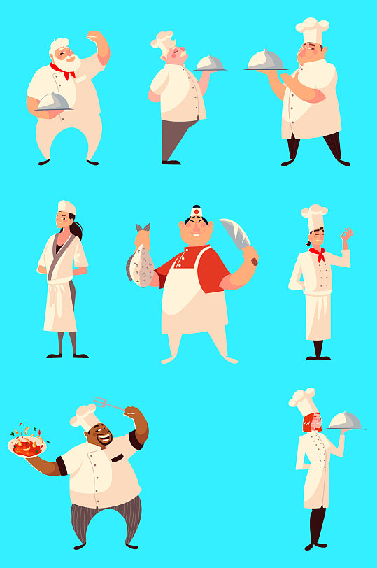 厨师西餐厨师日式厨师矢量卡通人物