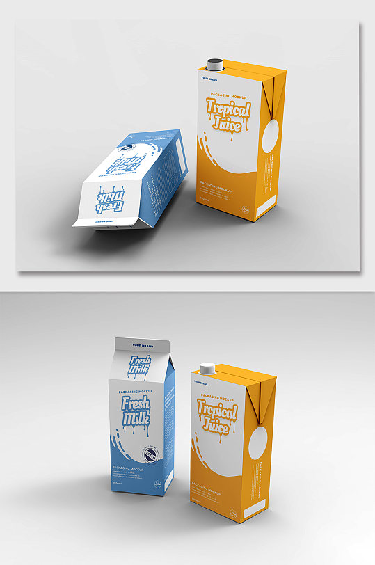 鲜奶果汁包装样机图案贴图