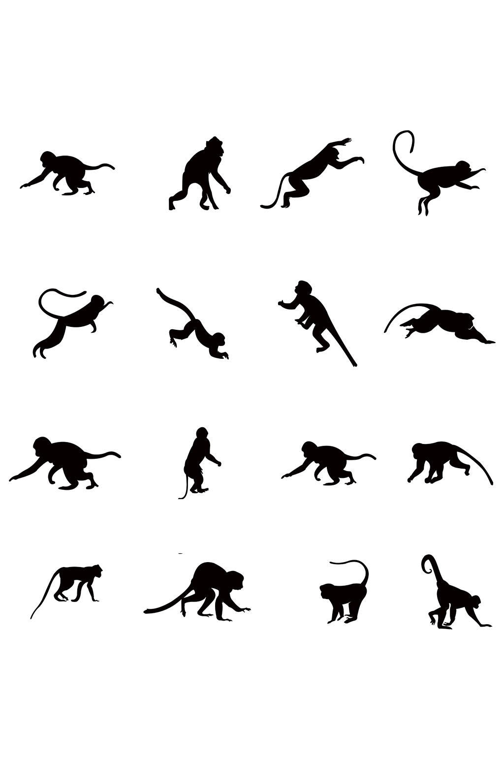 猴子矢量黑色剪影元素素材