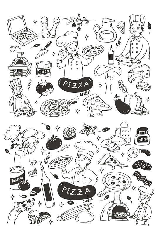 卡通手绘烹饪披萨矢量元素