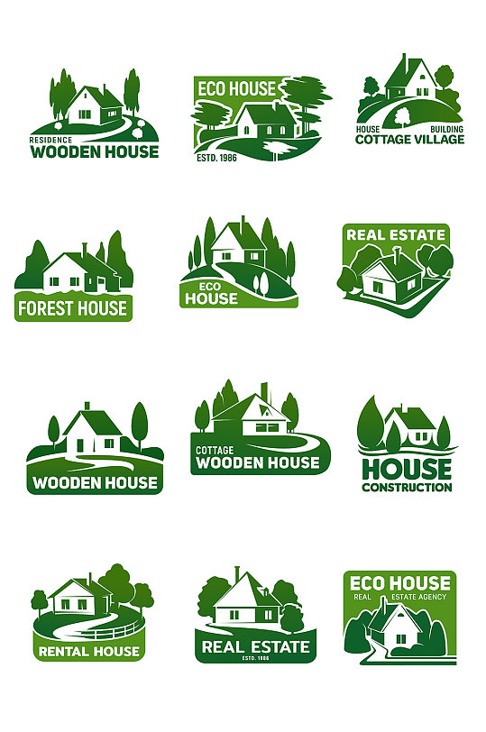 木制房子矢量logo元素-众图网