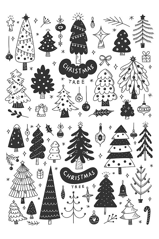 卡片涂鸦矢量圣诞树元素