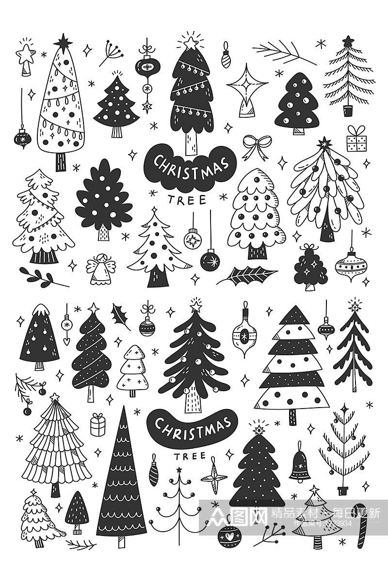 卡片涂鸦矢量圣诞树元素素材