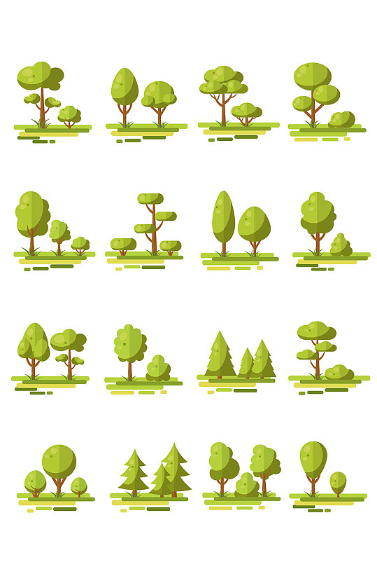 卡通手绘扁平化树木森林元素-众图网
