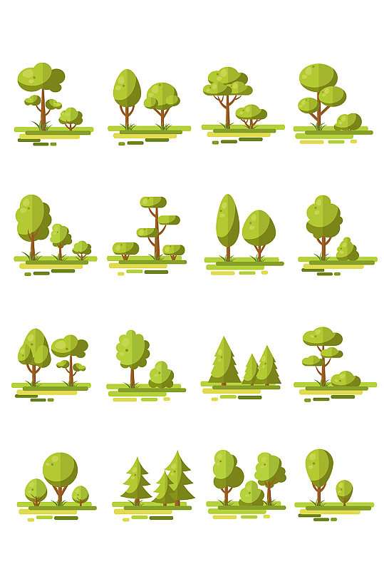 卡通手绘扁平化树木森林元素