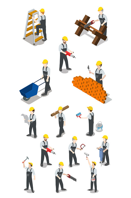 施工人员建筑工地工人剪影元素五一劳动节素材元素