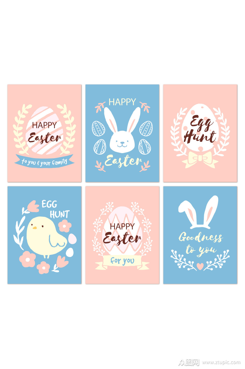 可爱卡通小兔子复活节矢量卡片模板下载-编号1237368-众图网