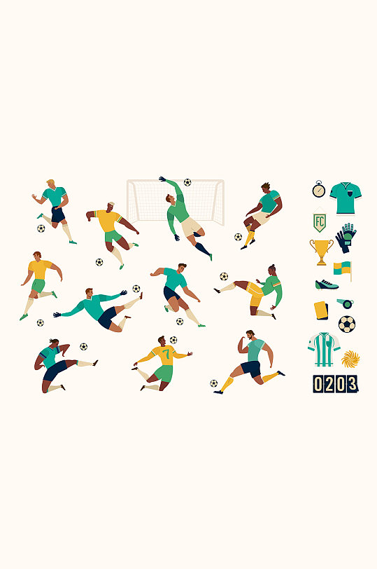 足球世界杯矢量人物动作插画