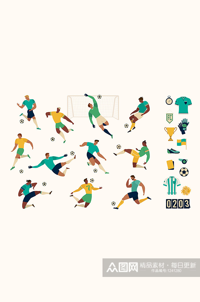 足球世界杯矢量人物动作插画素材