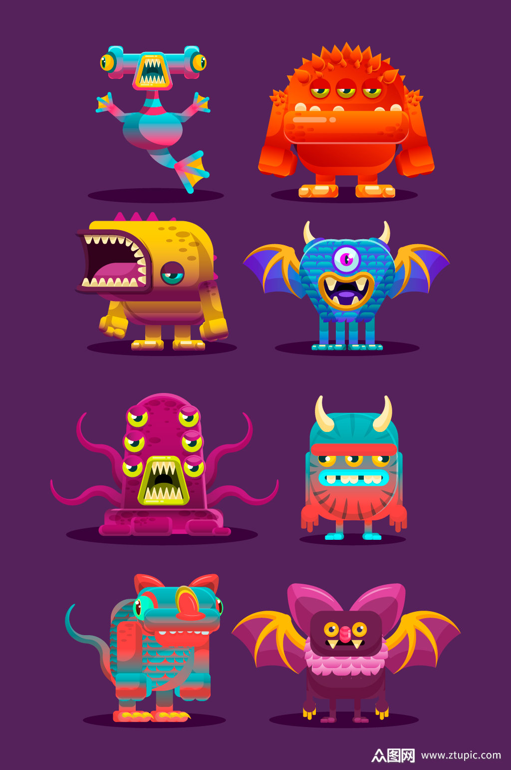 手绘卡通小怪物矢量元素素材