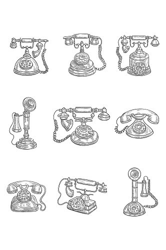 线描手绘复古电话机