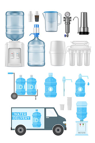 饮水机与纯净水送货矢量元素